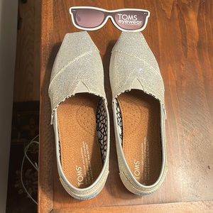 Toms, New, never worn, silver glitter slip-ons.